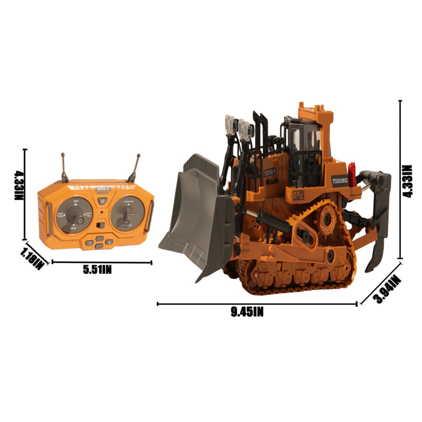 OrgaNatureQueen 9-Channel RC Bulldozer with Lights & Sound – Realistic Metal Construction Toy