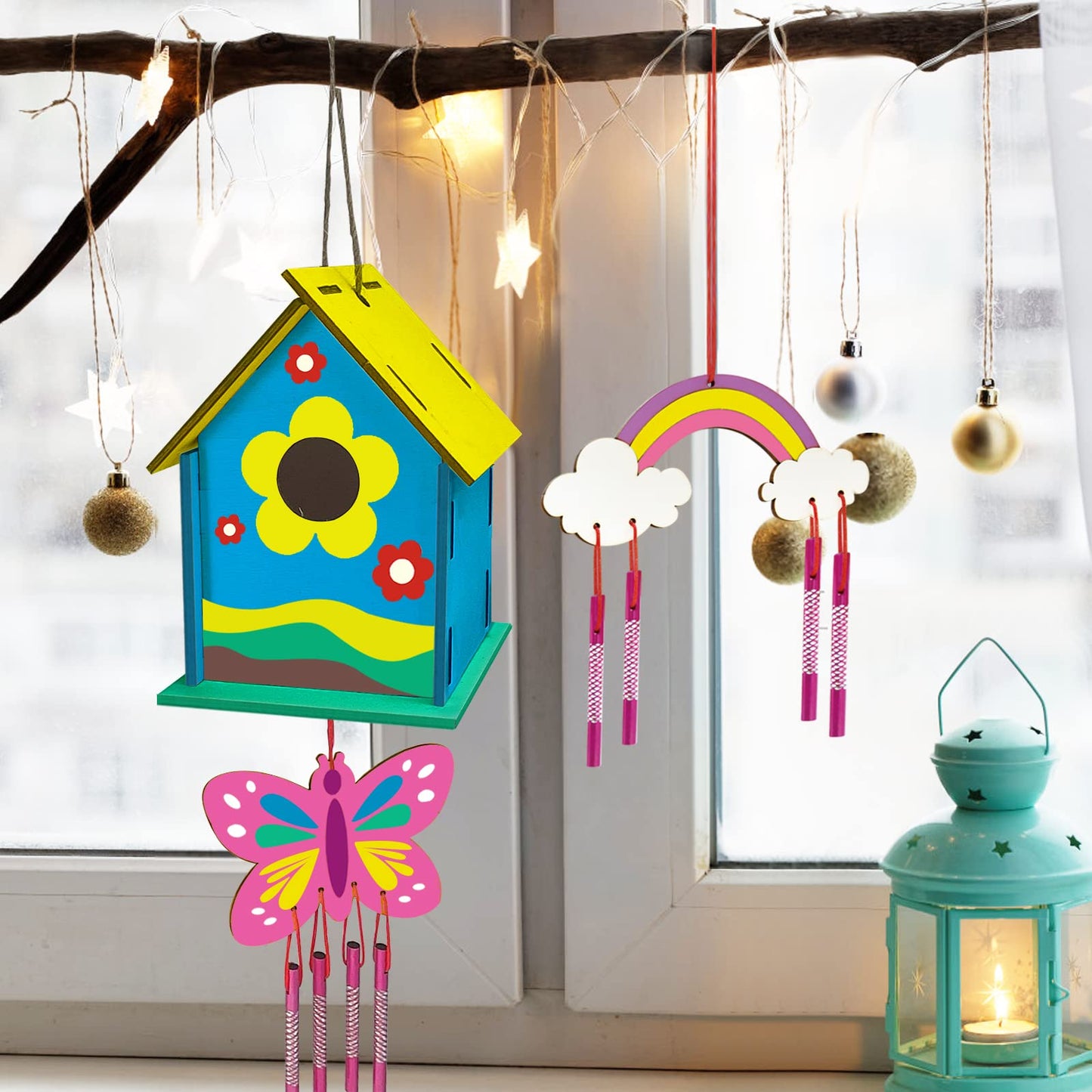 ORIENTAL CHERRY 4-Pack DIY Bird House & Wind Chime Kit for Kids – Build, Paint & Play