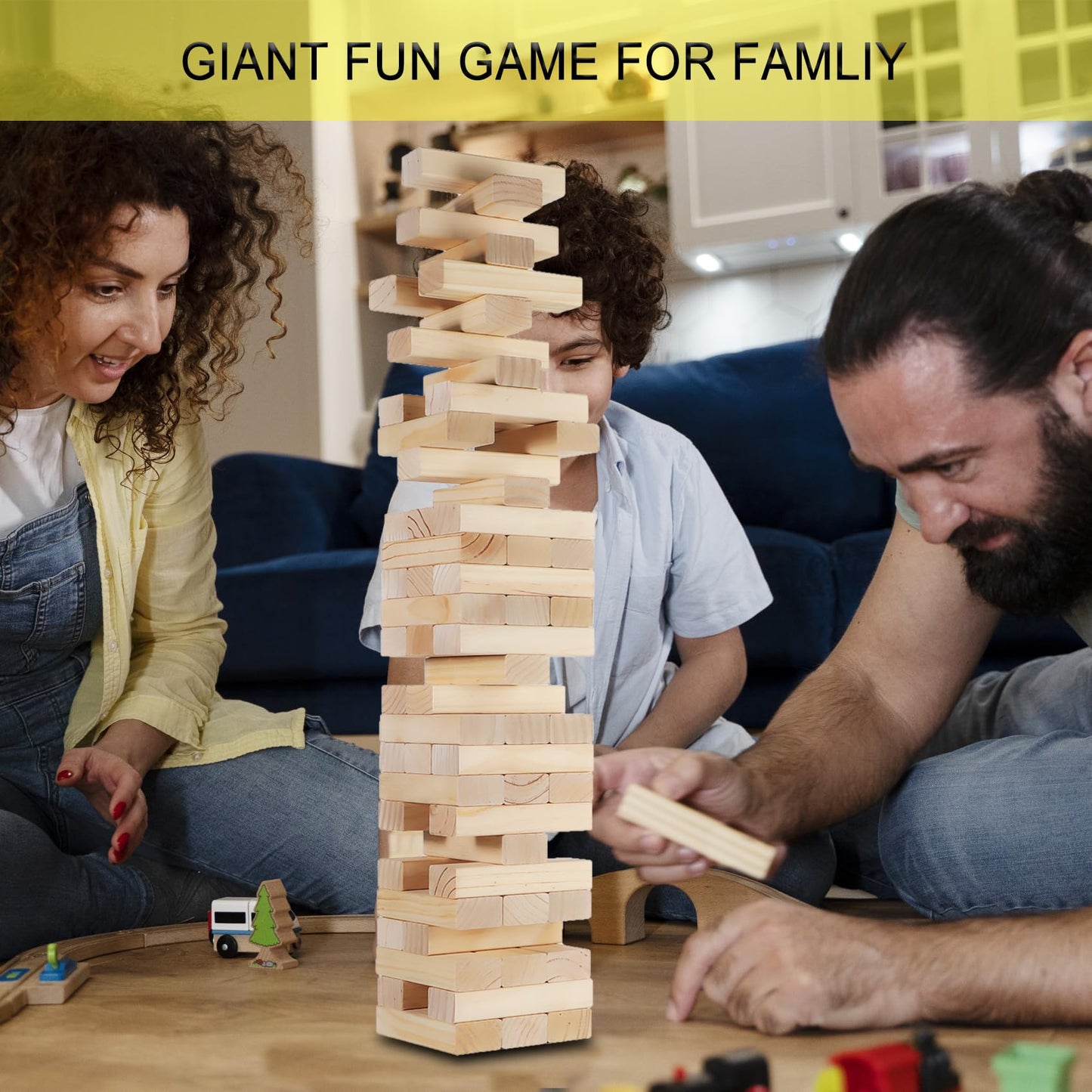 Orizliztion Tumbling Tower Game – 60 Premium Blocks, 3.3 ft Outdoor Fun