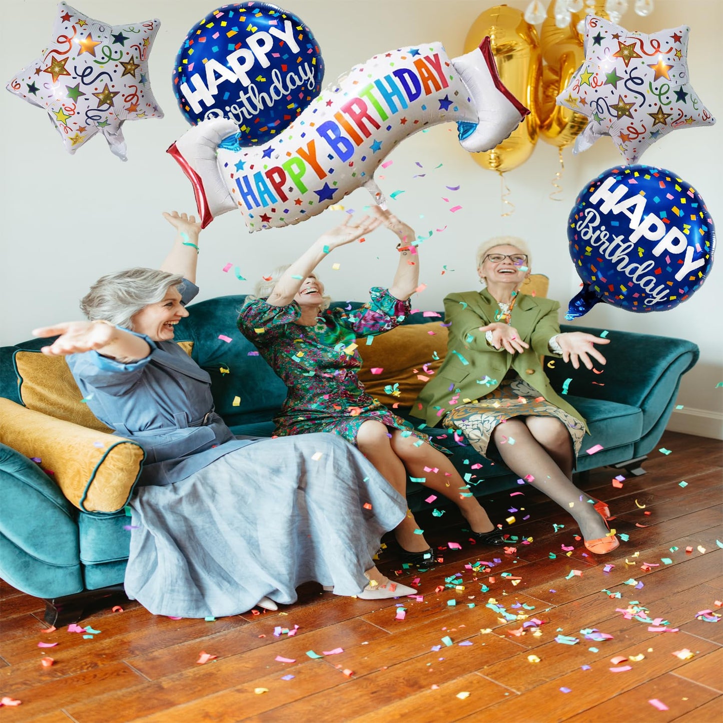 OSAMUHA Birthday Decoration Set - Colorful Happy Birthday Banner & Mylar Balloons (5-Piece)