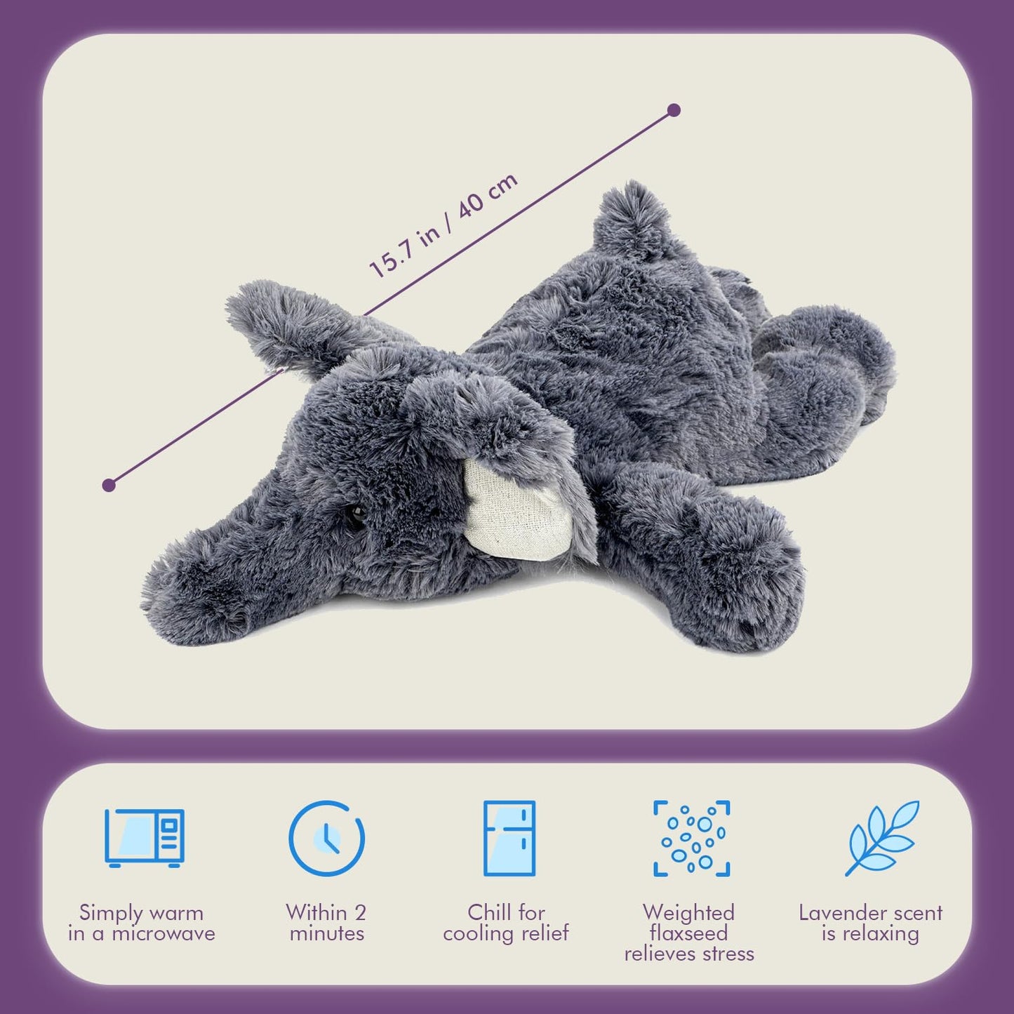 OSOCU Microwaveable Weighted Grey Elephant – Lavender & Tourmaline Heating Pad