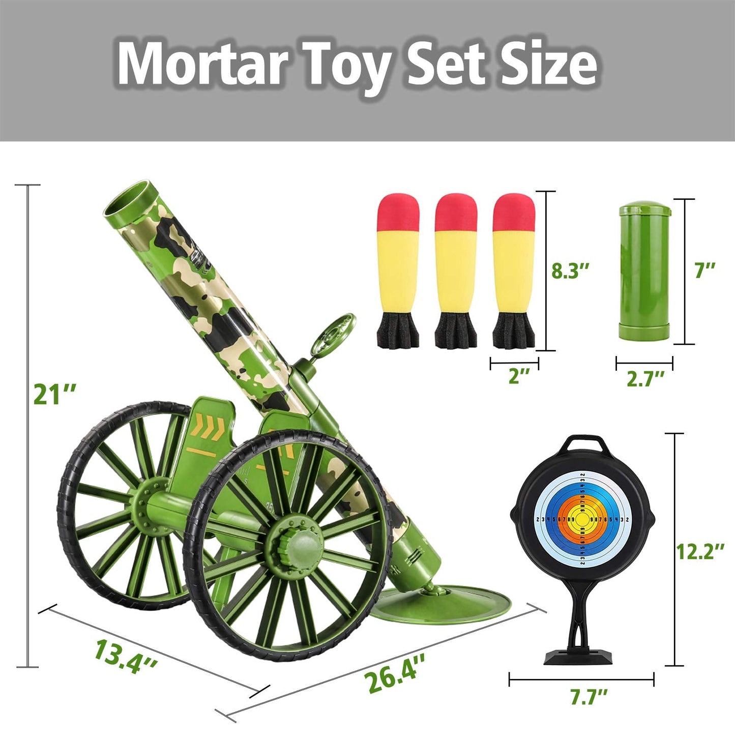 OSQI Mortar Launcher Set – Green, 3 LED Foam Shells, 16 ft Range