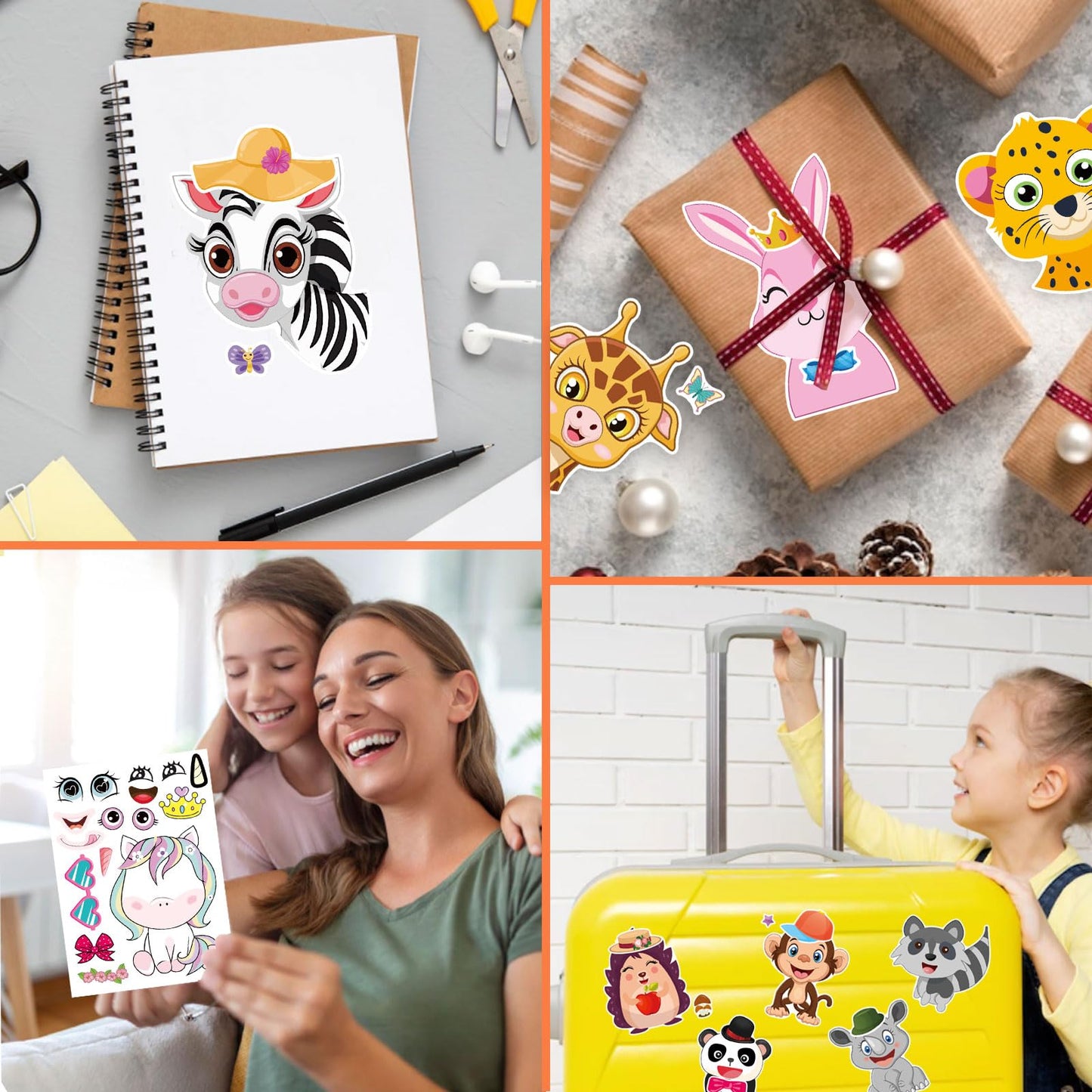 OTAITY 48 PCS Make-a-Face Sticker Sheets – Animal Mix & Match Kids Craft Kit