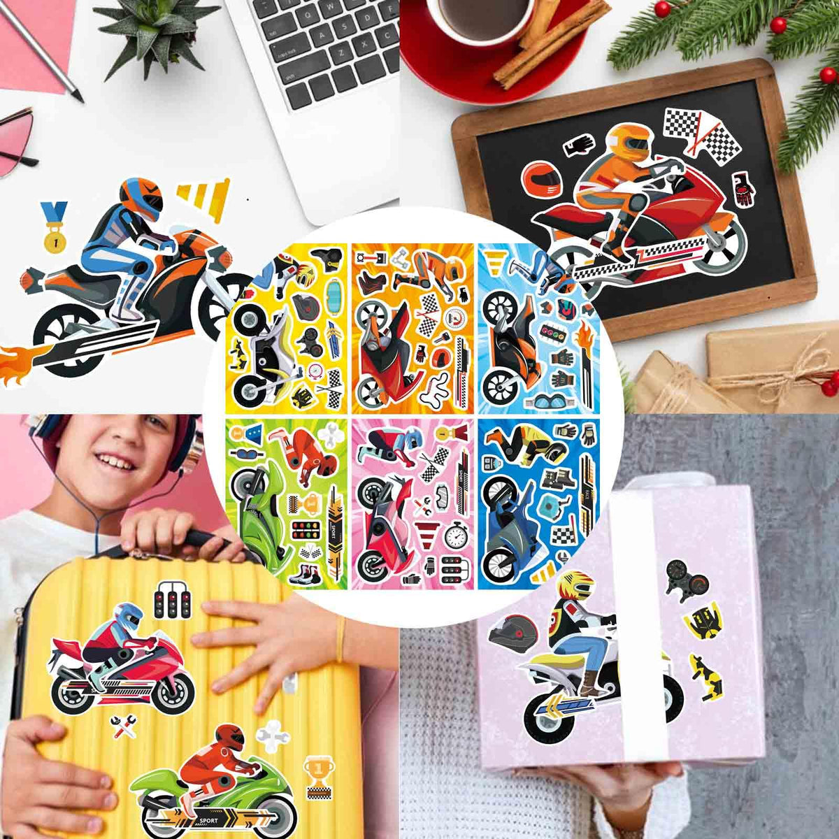 OTAITY 24 Sheets Motorcycle Stickers for Kids – Motocross Craft Set