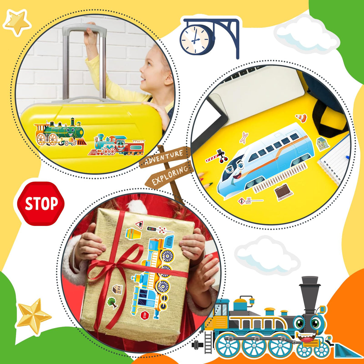 OTAITY 24 Sheets Train Stickers for Kids – Make-A-Face DIY Craft Kit