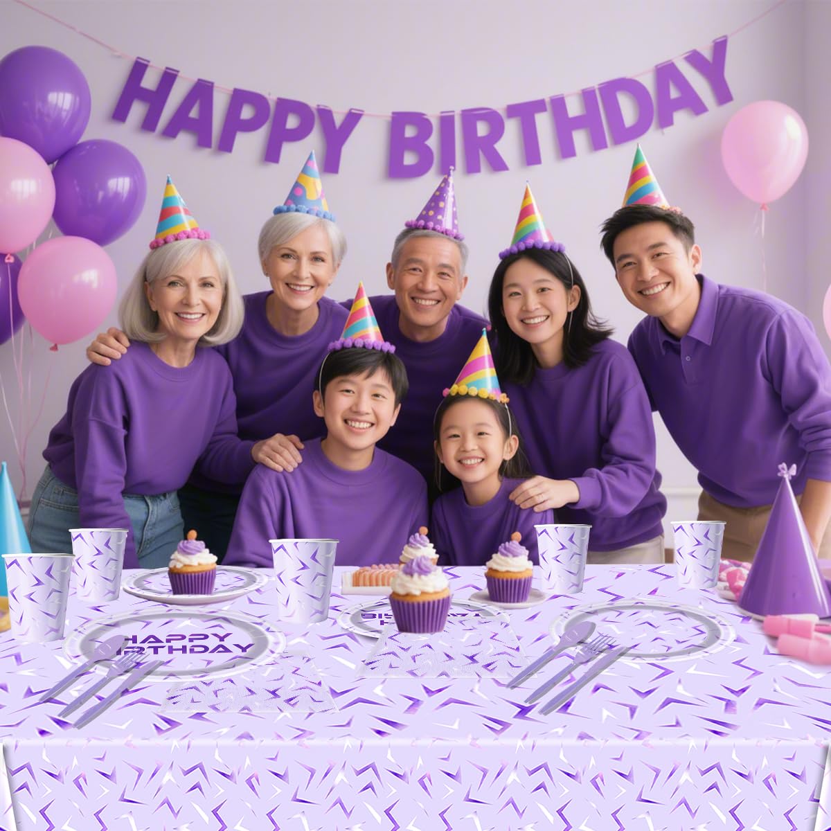 OU RUI 81Pcs Purple Demon Party Tableware Set – Birthday Supplies
