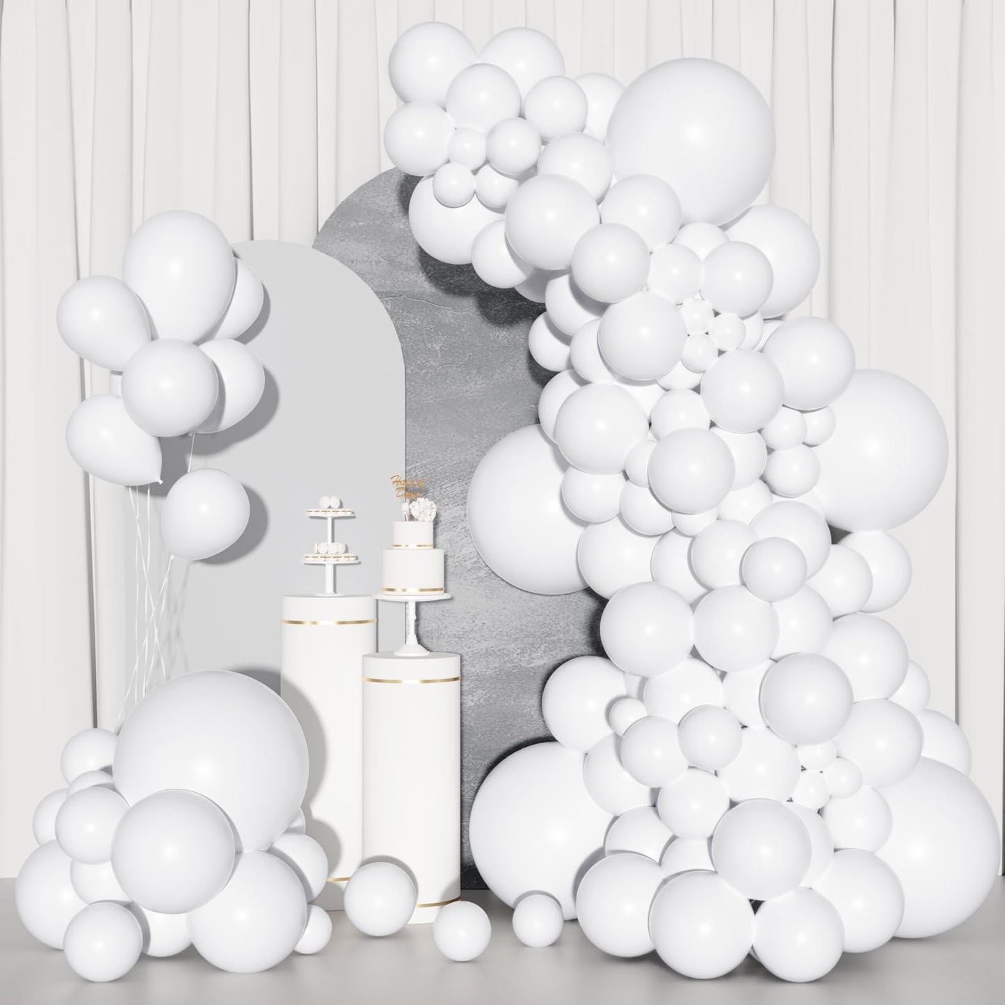 Ouddy Party 129Pcs White Balloons & 18in Matte Balloon Arch Kit