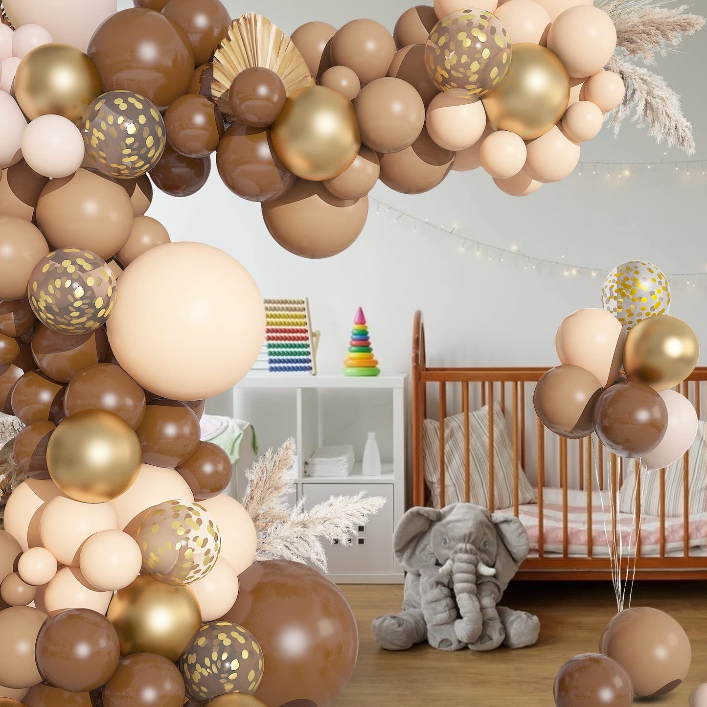 Ouddy Party 150PCS Brown Balloons Garland Arch Kit – Coffee Brown, Nude & Gold