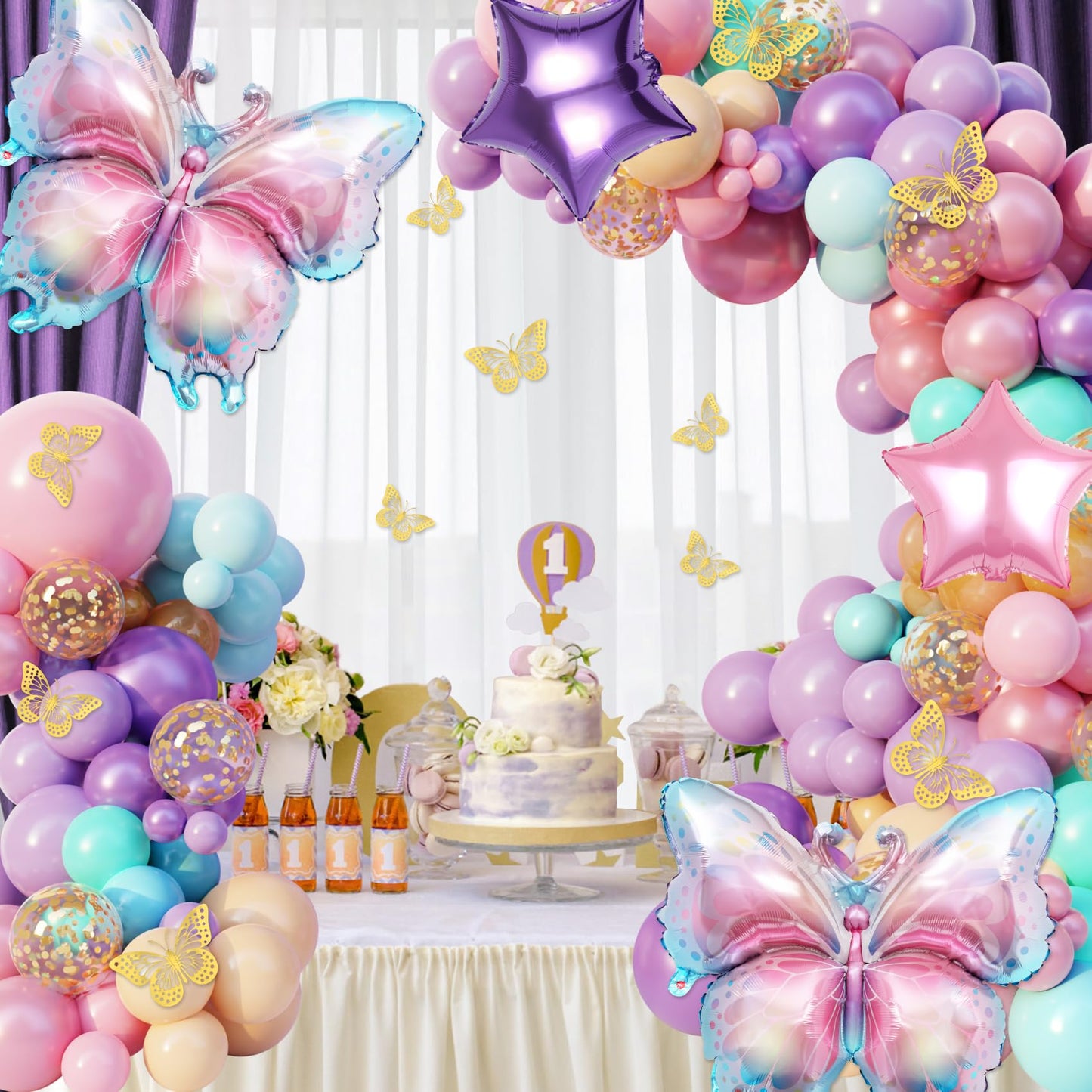 Ouddy Party 163Pcs Butterfly Pink & Purple Balloons Garland Arch Kit – Birthday & Baby Shower Decor
