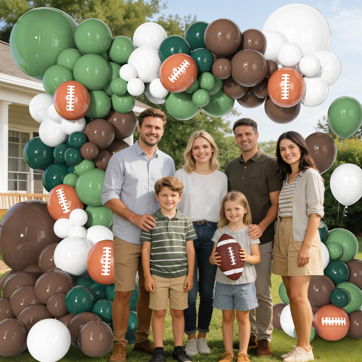 Ouddy Party 170Pcs Football Balloon Arch Kit — Sage Green, Brown, White for Sports Themed Parties