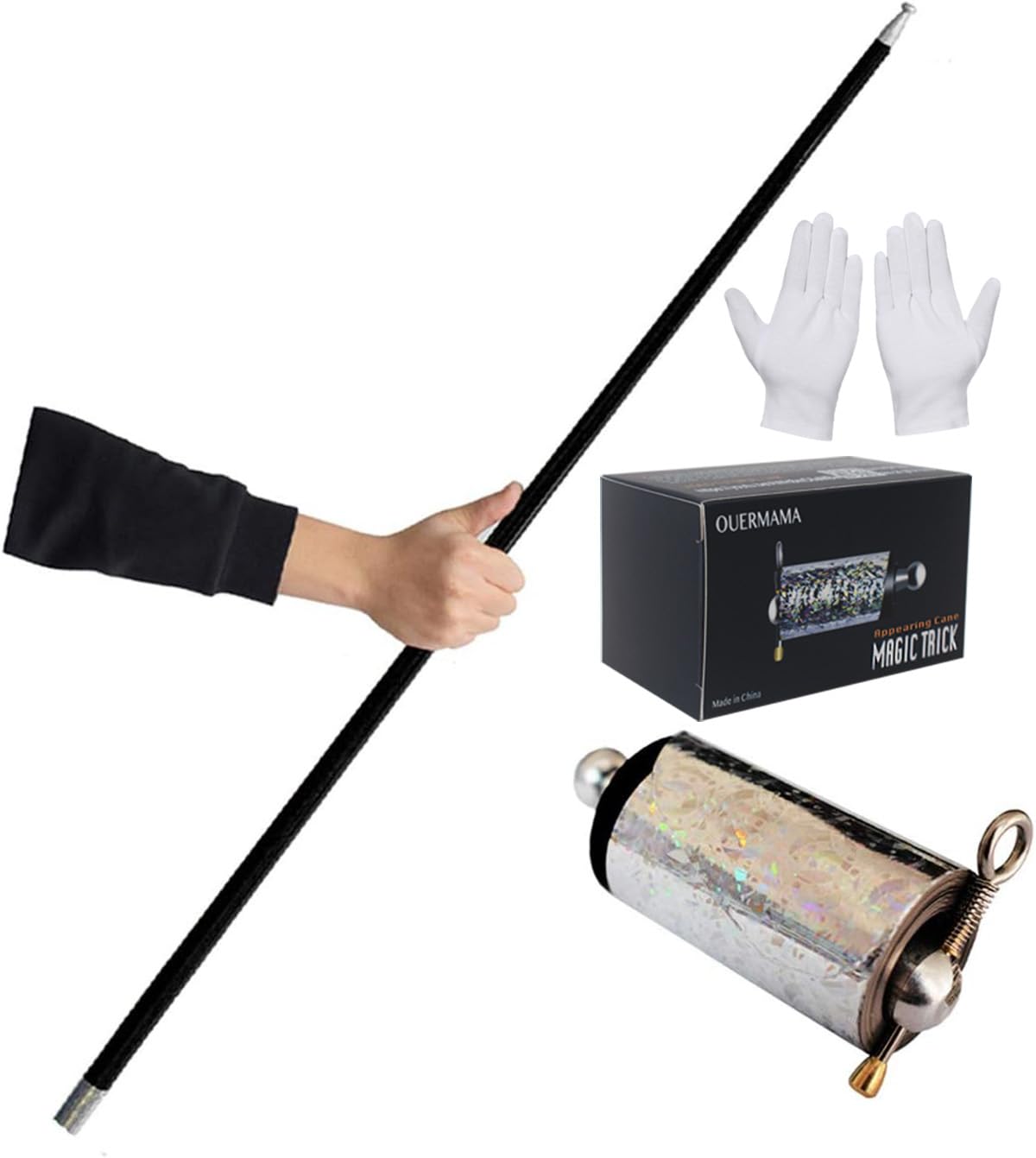 OUERMAMA Black Magic Cane – Metal Appearing Cane with Video Tutorial & Free Gloves