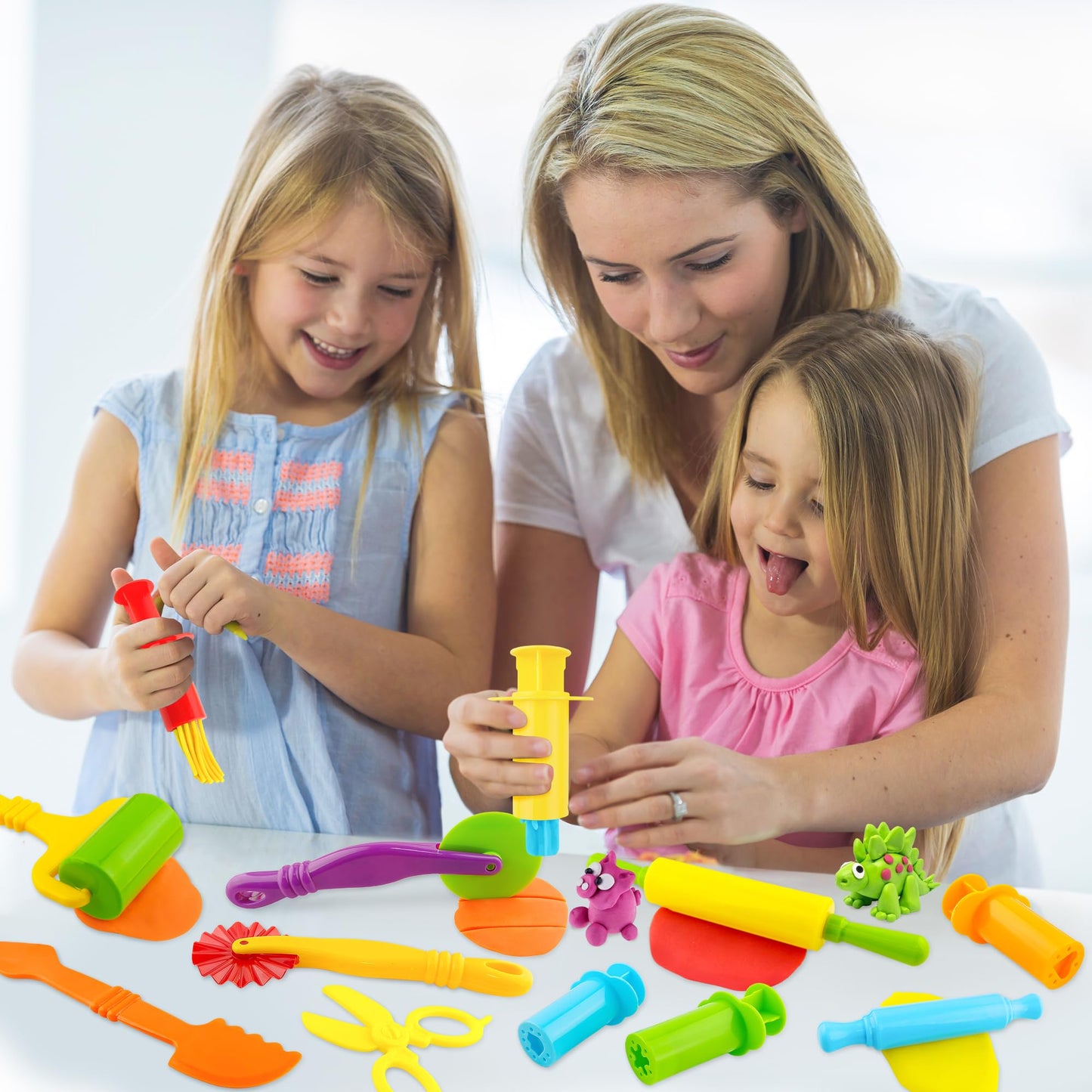 Oun Nana Dough Tools Kit – 12-Piece Dough Play Tools Set with 5 Extruders, Scissors, Rollers, Rolling Pins & Cutters for Kids 3+