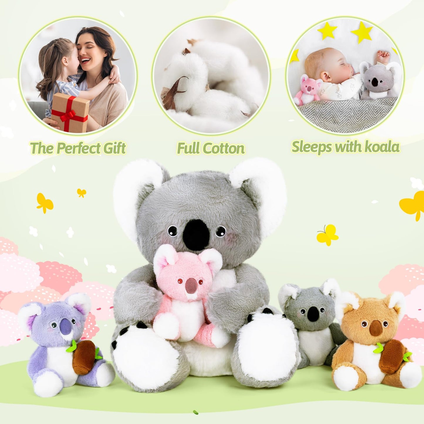 OUOZZZ Koala Stuffed Animal with 4 Babies Inside - 12-Inch Plush Gift for Kids