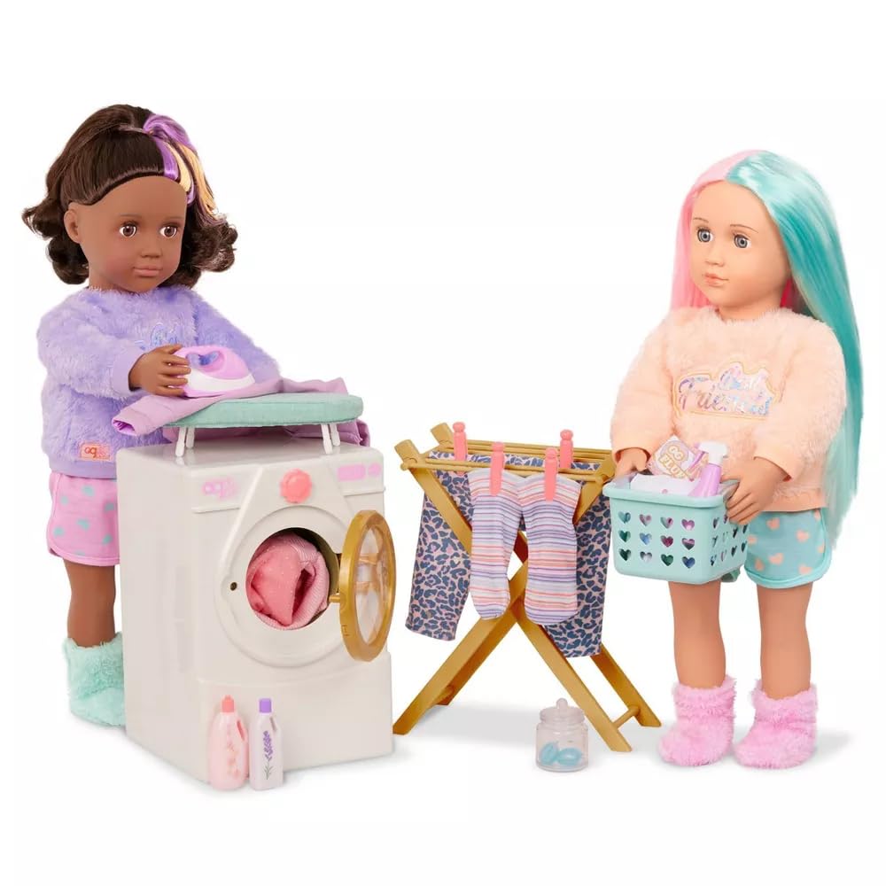 Our Generation 18-inch Doll Laundry Set – Washer, Hamper, Drying Rack & Ironing Board