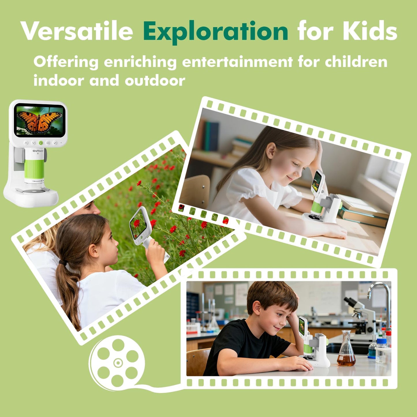 OUTACT 1000X Digital Microscope for Kids – 1080p, 4.3'' HD Handheld, 8 LED, 8GB Card | STEM Educational Toy