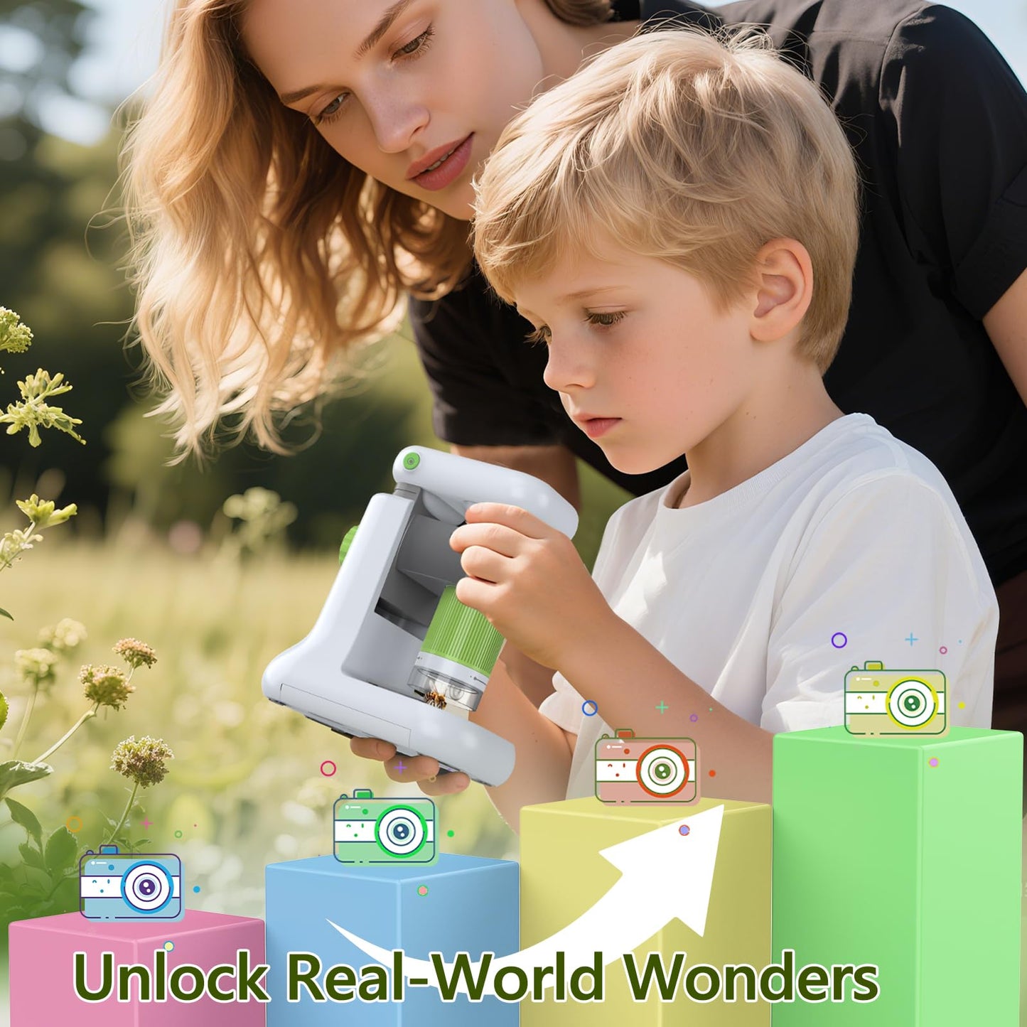 OUTACT Microscope for Kids – 1000X 2-in-1 Desktop & Handheld, 1080P HD, 8 LED