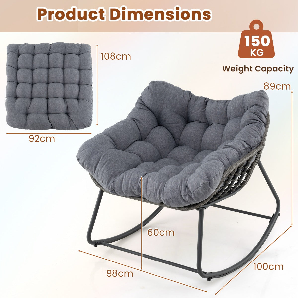 Outdoor Rocking Chair with Thick and Removable Cushion-Black