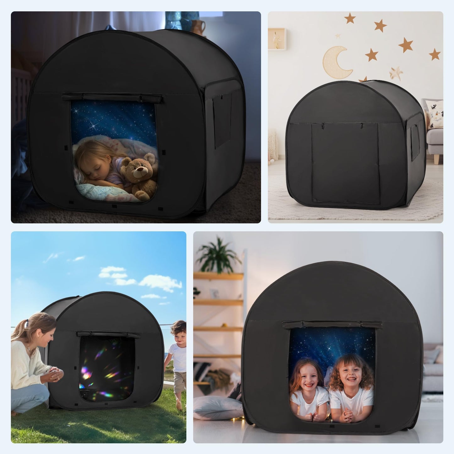 OUTREE Sensory Tent 47x47 in Black Print | Pop-Up Indoor Sensory Space for Kids