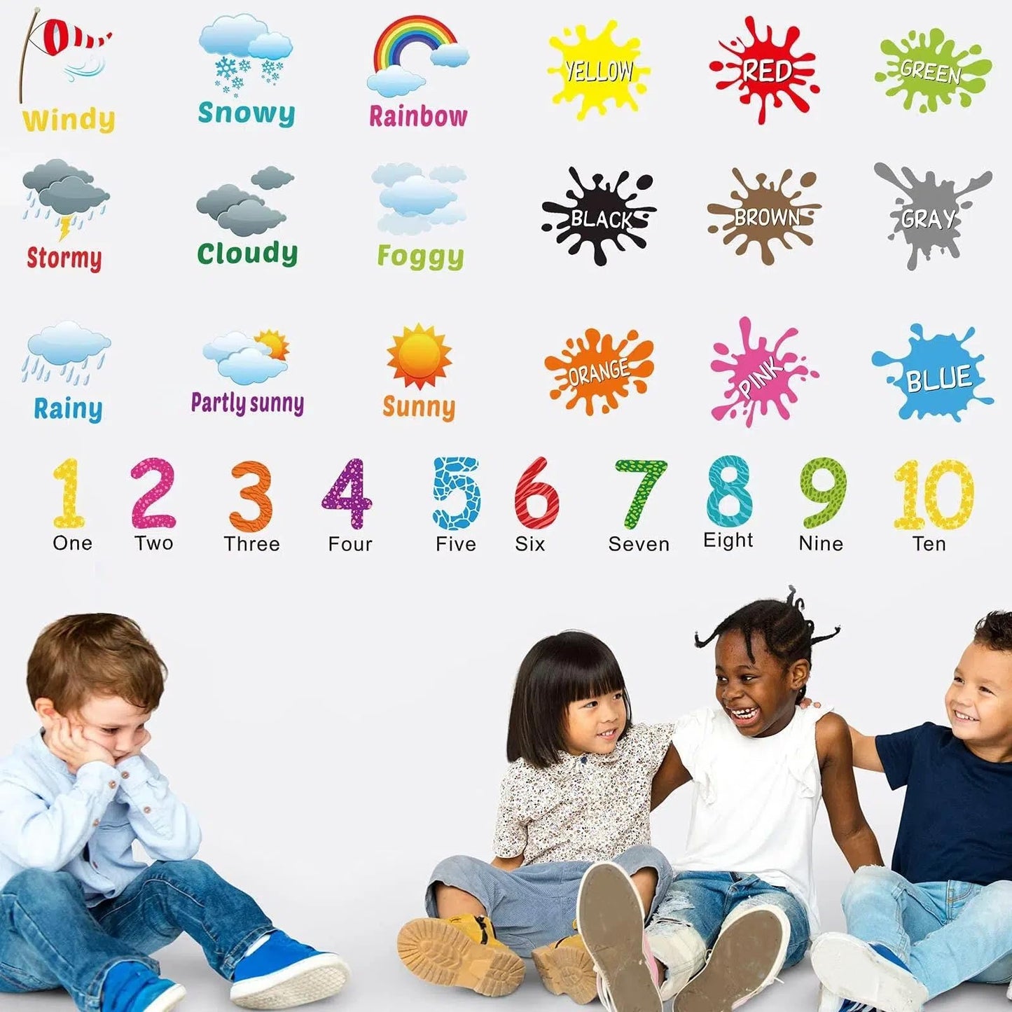 Outus 6 Sheets Alphabet Wall Decals – Classroom Letters, Numbers, Colors & Weather