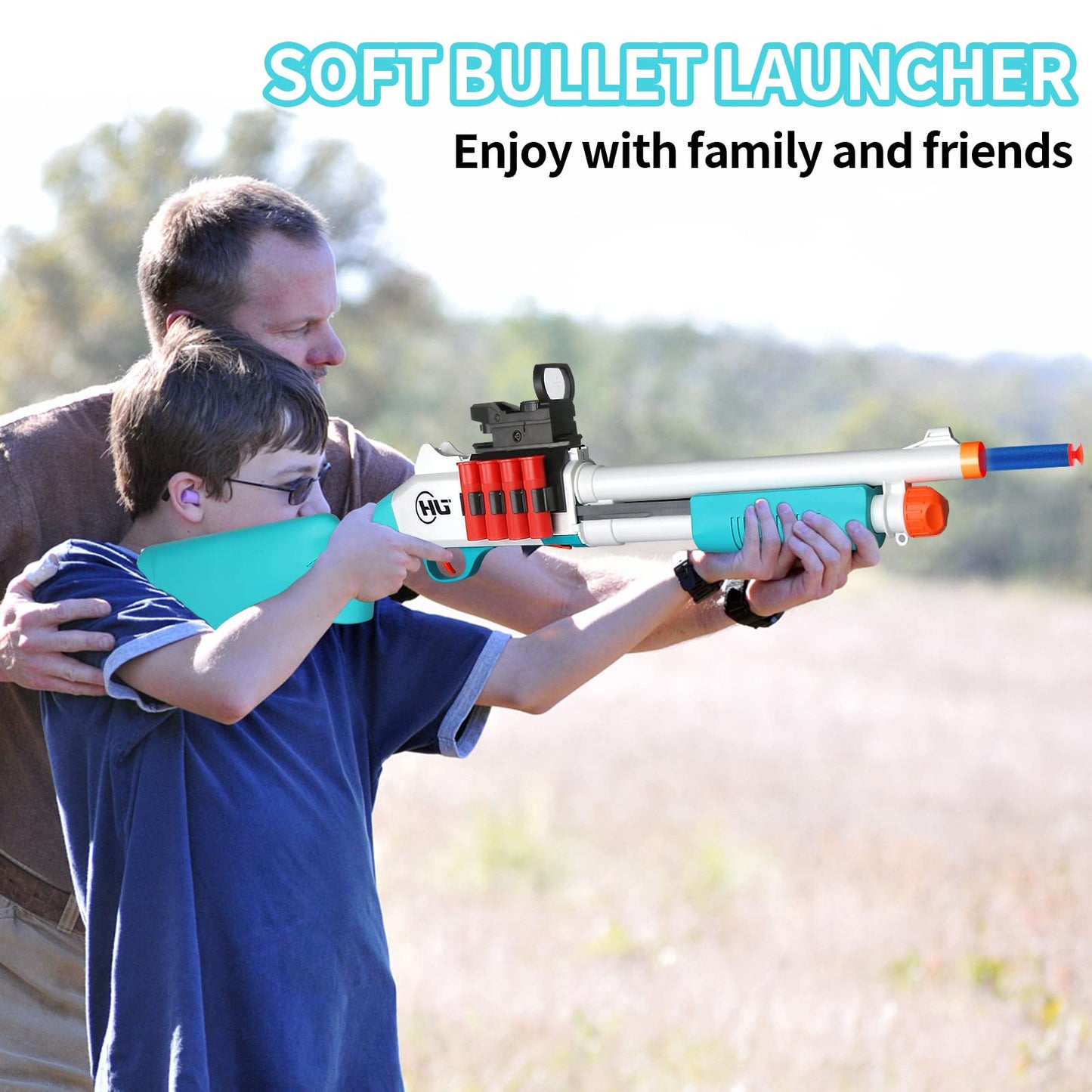 Ouzhimanxing Foam Blaster Toy Gun 33-Inch Jumping Shell with 40 Soft Darts – Indoor/Outdoor (Blue-Green)