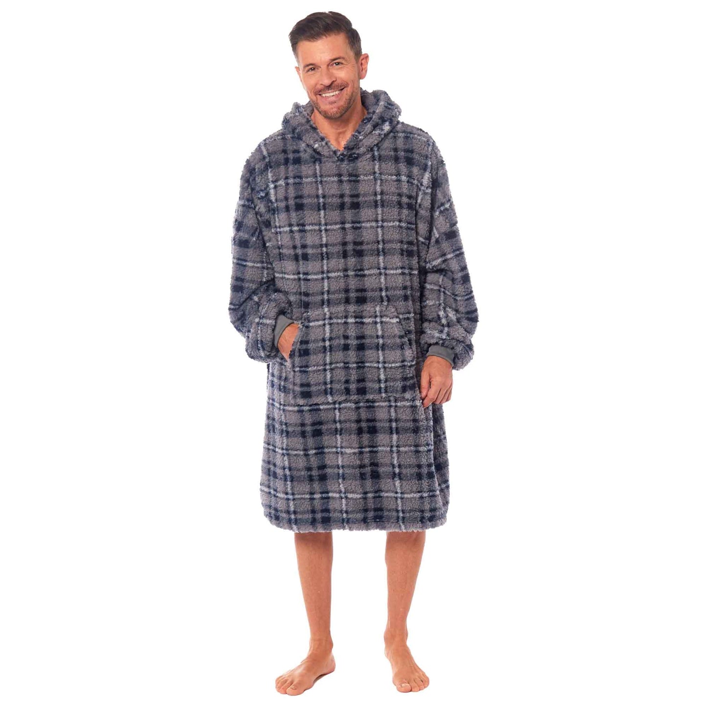 Oversized Men's Hooded Blanket Sweatshirt with Sherpa Lining Plush Wearable Hoodie for Lounging Camping One Size Fits All by Daisy Dreamer