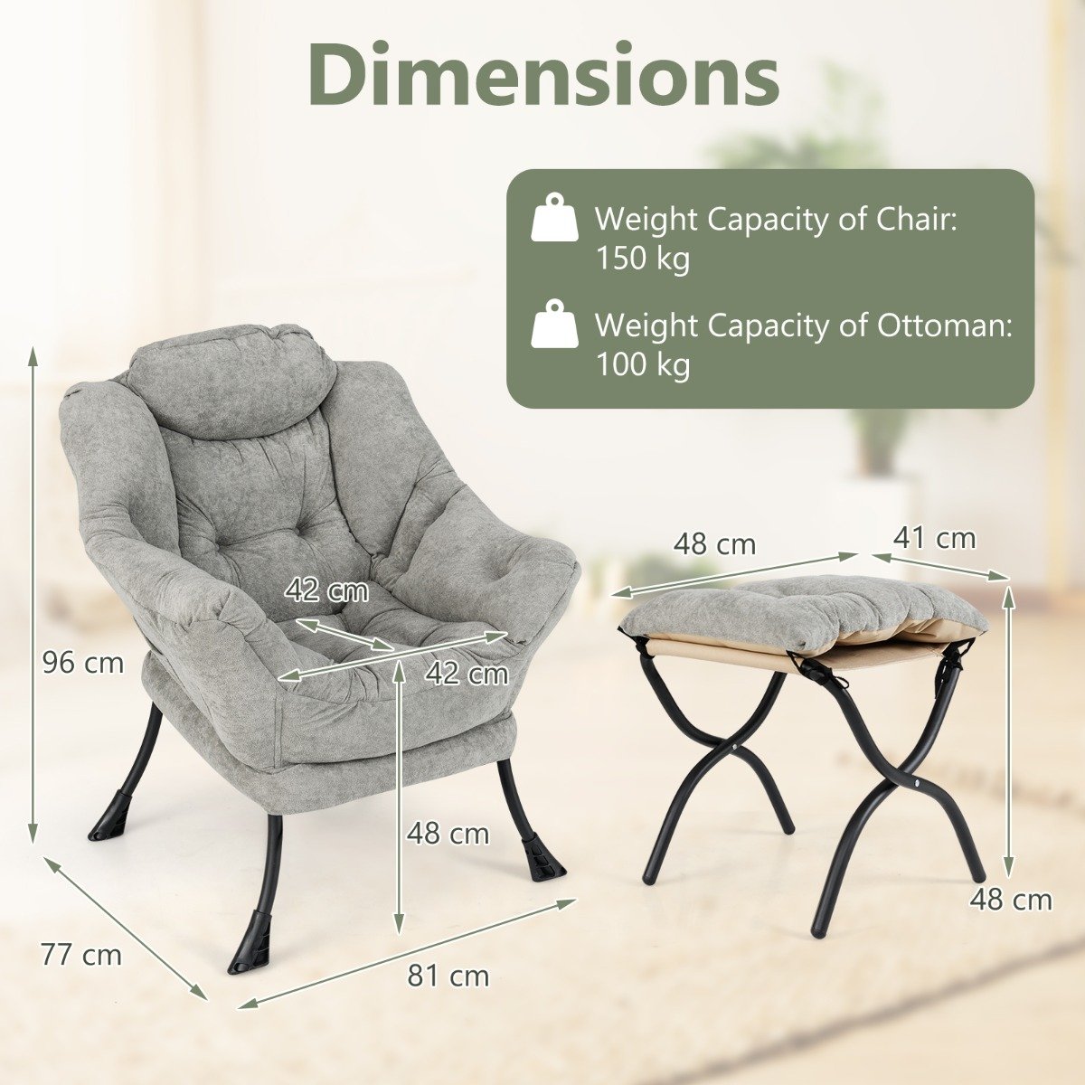 Oversized Sherpa Lounge Accent Chair with Folding Footrest and Side Pocket-Beige