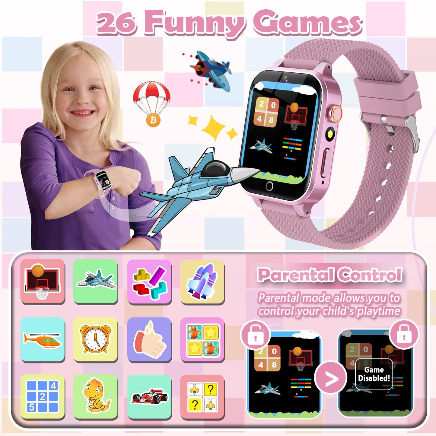 OVV Kids Smart Watch — 1.5 inch Screen, 26 Games, HD Camera, 2 Screen Protectors