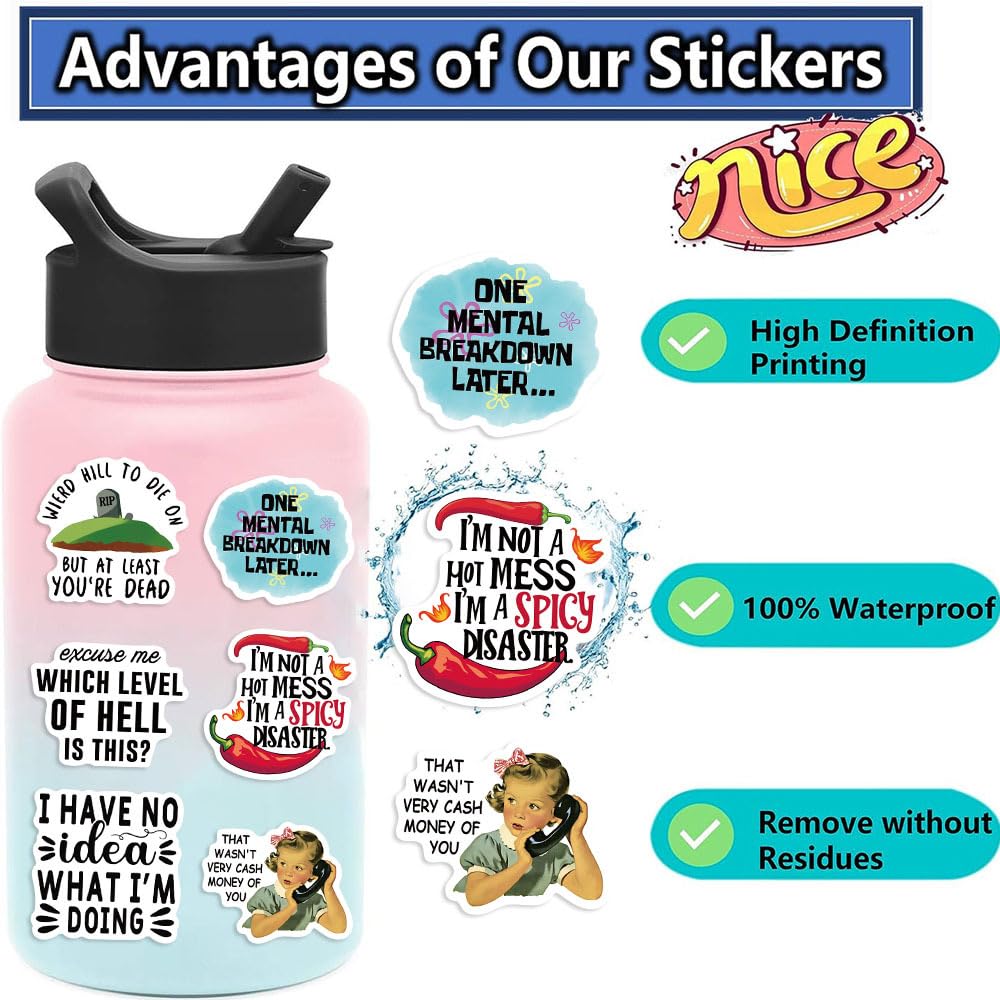 OYALAE 50Pcs Funny Adults Stickers Bulk – Waterproof Vinyl Prank Meme Decals for Laptops and Water Bottles