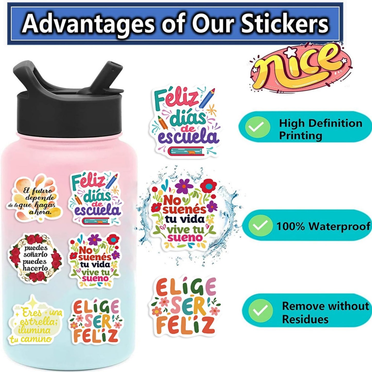 OYALAE 100Pcs Funny Spanish Motivational Stickers – Waterproof Vinyl Decals for Teens & Adults