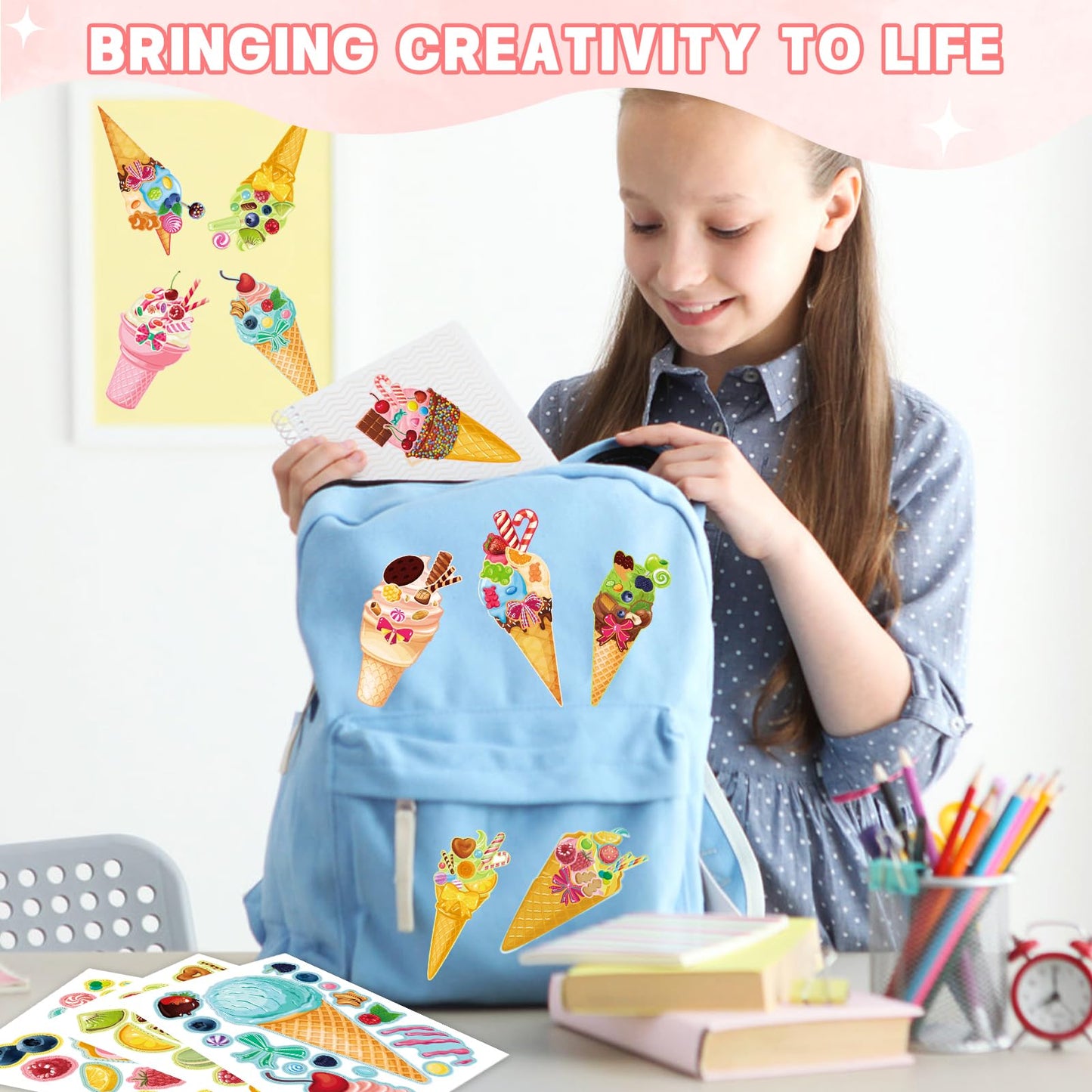 Ozepao 32 Sheets Ice Cream Stickers for Kids | Make a Face Party Decorations & Favors