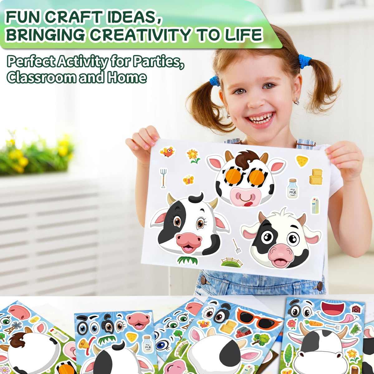 Ozepao Cow Stickers 24 Pcs - Make-A-Face Mix and Match Sheets for Kids | Party Favors & Crafts