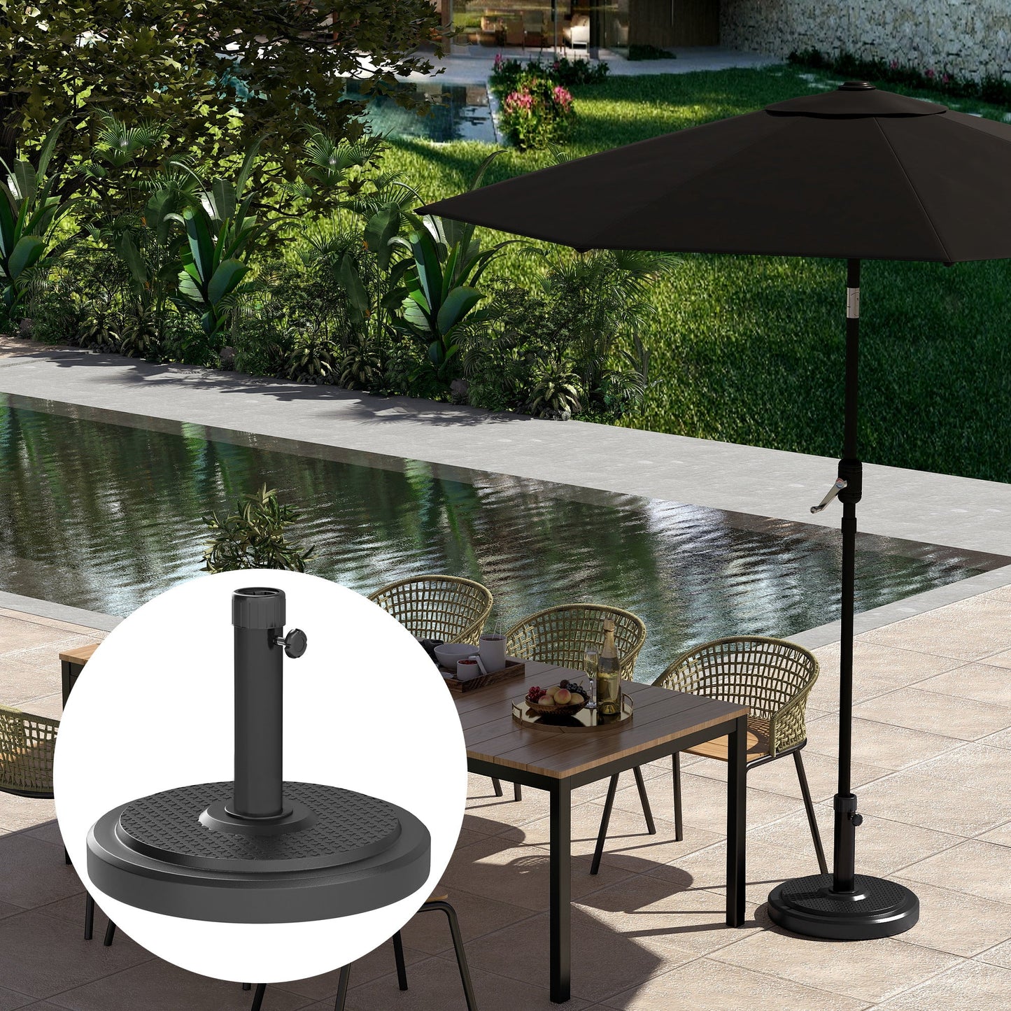 Outsunny 22kg Garden Parasol Base, Round HDPE Sun Umbrella Base, Black