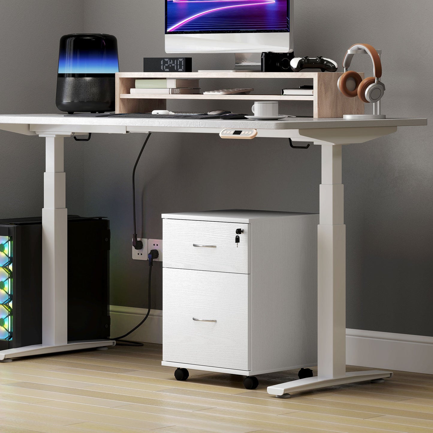 HOMCOM Pedestal Office Mobile Filing Cabinet 2 Drawer White