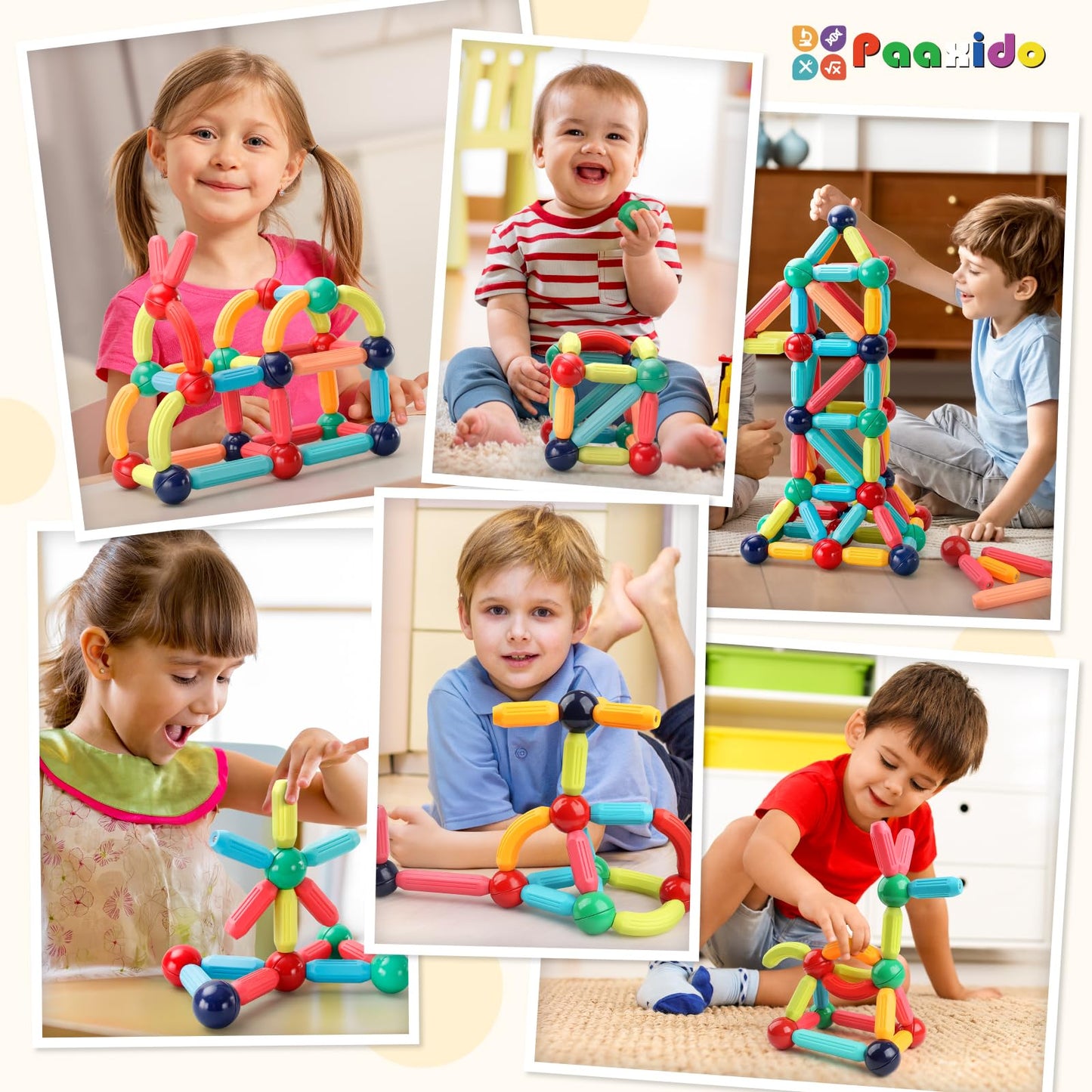 Paaxido 64PCS Magnetic Building Blocks – STEM Toy Set for Kids 3–8+ | Strong Magnets, Creative Construction