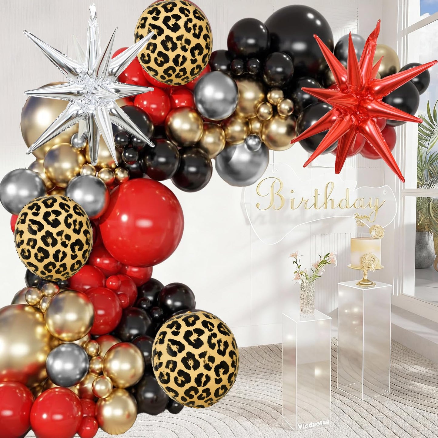 Paayeq Red Black Gold Balloon Arch Garland Kit – Leopard Print Party Decor