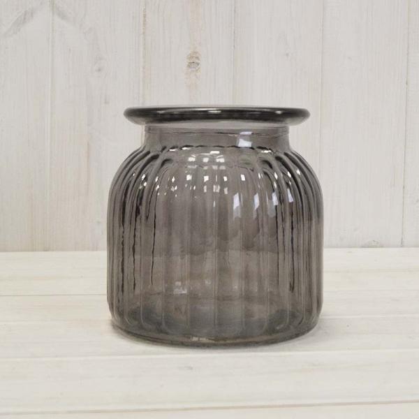 Smoky Grey Ribbed Vase D14.8cmx H14.7cm