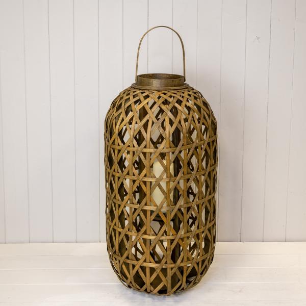 Large Oval Bamboo Lantern with Glass Insert H65 D35cm