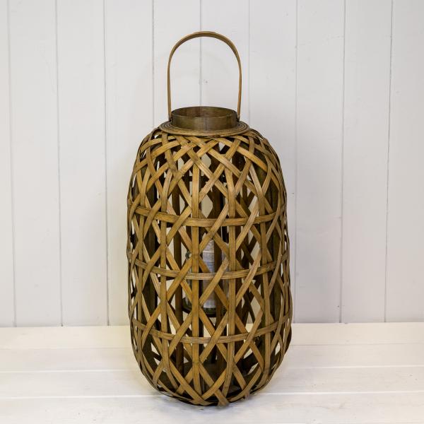 Small Oval Bamboo Lantern with Glass Insert H45 D26cm