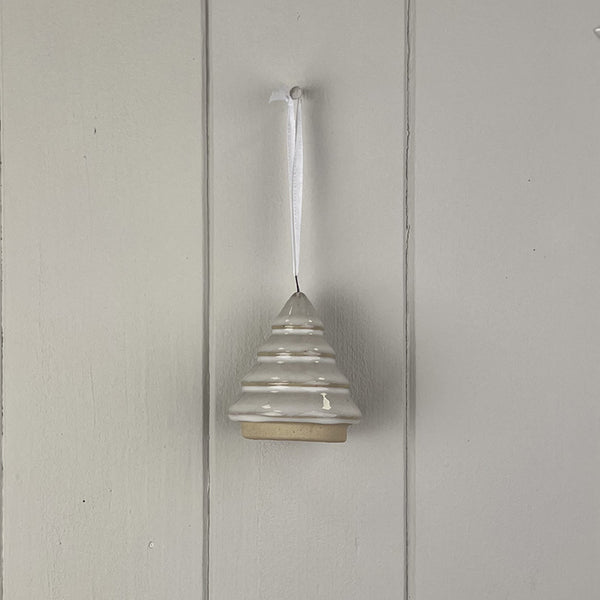 Glazed Ceramic Hanging Tree Decoration with Texturd Detail L5.5xD5.5xH6.8cm Weight-53g