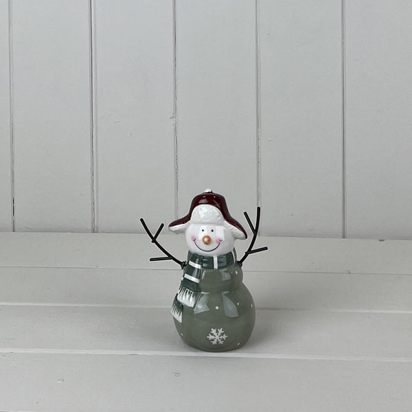 Light Green/White Ceramic Snowman Decoration L10xD6.5xH12cm Weight-149g
