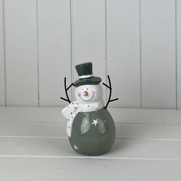 Light Green/White Ceramic Snowman Decoration L12xD9xH16.8cm Weight-299g