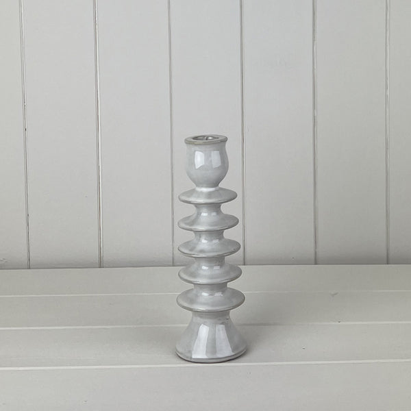 Glazed Ceramic Candle Holder with Textured Detail L6.7xD6.7xH19cm Weight-341g