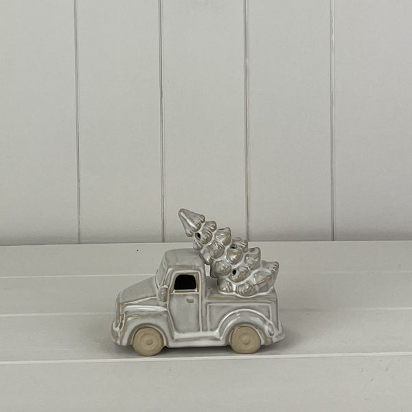 Glazed Ceramic Car Carrying Tree Ornament with Textured Detail and LED L13.3xD6.3xH10.2cm Weight-