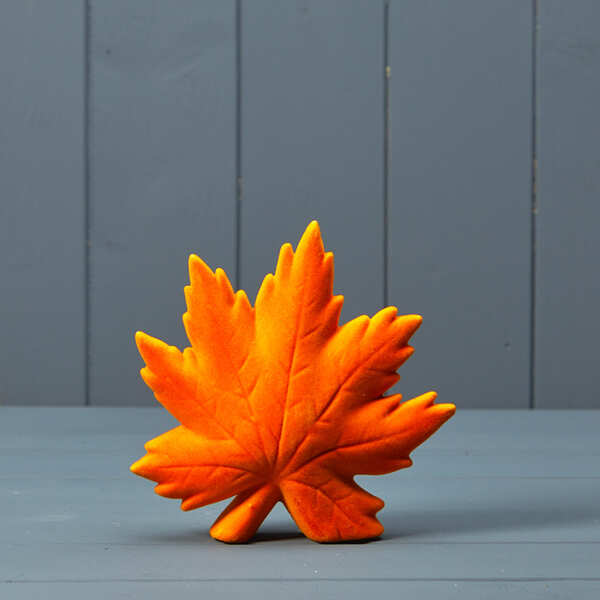 Orange flocked ceramic maple leaf 15.2x4.8x14.8cm Weight-289g