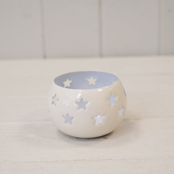 White Votive with Star Cut Design 8x8x6cm