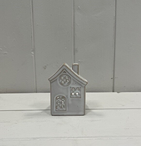 Glazed Ceramic House Tealight with Textured Detail L6xD5.5xH8.5cm Weight-81g