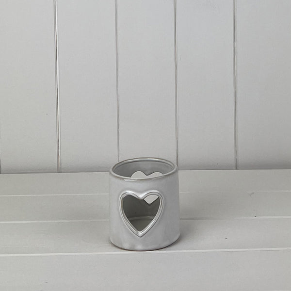 Glazed Ceramic Tealight Holder with Heart Cut Out with Textured Detail L8.1xD7.8xH7.7cm Weight-192