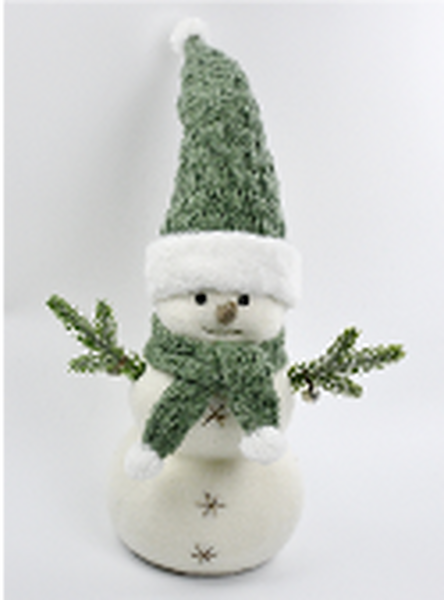 Felt Sage and White Standing Snowman with Branches as Arms