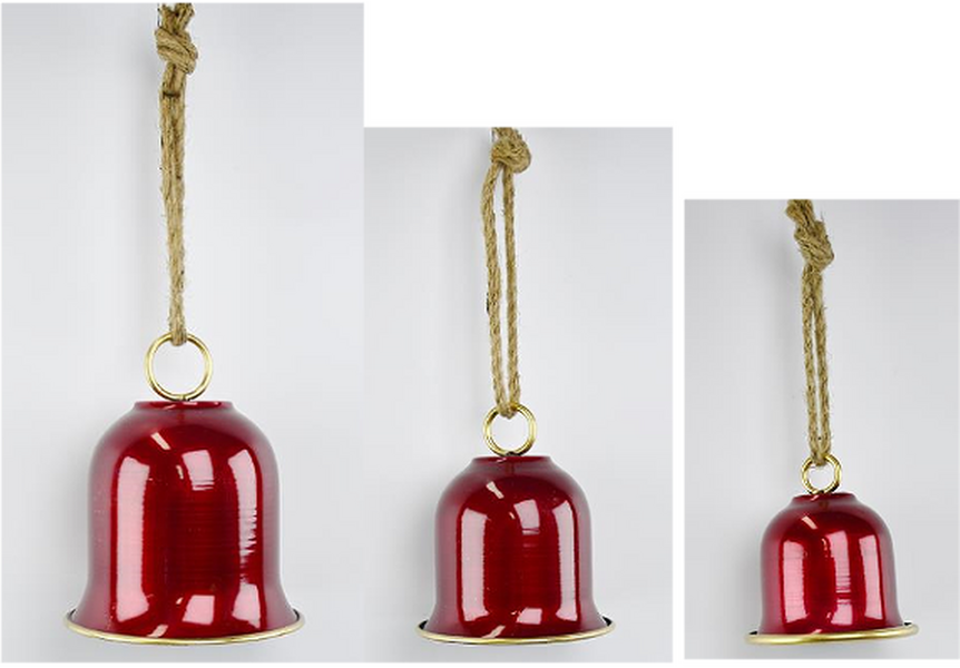Set of 3 Glossy Red Bells with Hanger
