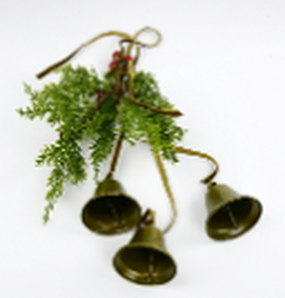 Hanging Bells with Greenery and Red Berries